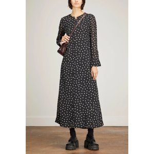 Ganni Women's Black Printed Light Crepe Long Sleeve Maxi Dress Polka Dot 36/US S
